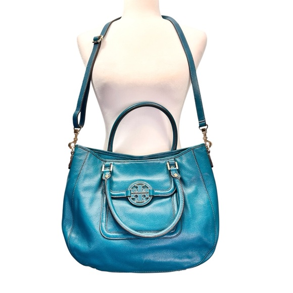 Tory Burch Amanda Classic Handle Hobo Teal Shoulder Bag - Picture 2 of 15